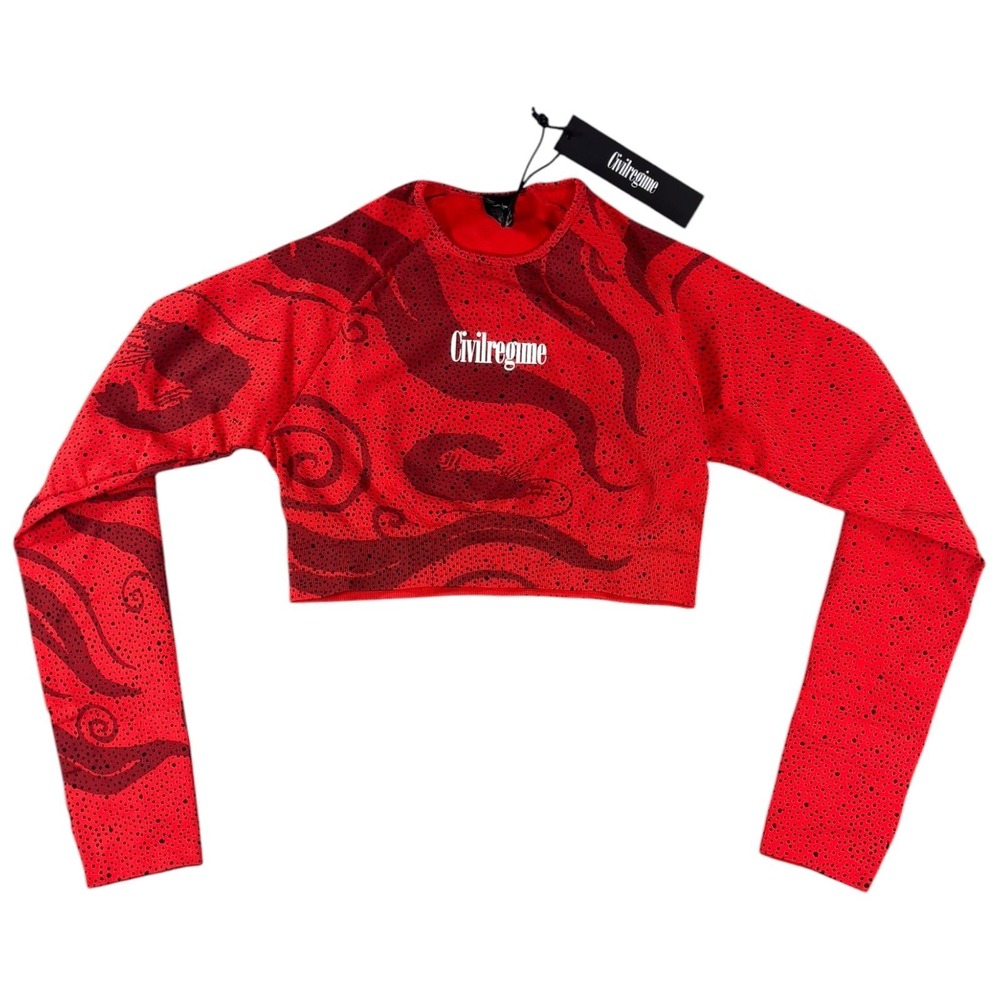 Civil Regime Cropped Chaos Kelly Top Womens Medium Red Seamless Long Sleeve